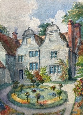 George Pennington Original Aquarell Gemälde Pfarrhaus Gärten Anfang 20. Jh.