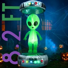 8.2FT Halloween Inflatable Alien with UFO, Blow Up Outdoor Decoration with Rotat