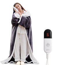 Electric Flannel Throw Blankets with Foot Pocket, Wearable Heated Blanket wit...