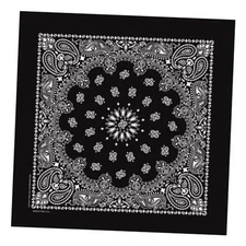 35"x35" Grande Paisley Bandanna, Made in USA, Single Side Print Black
