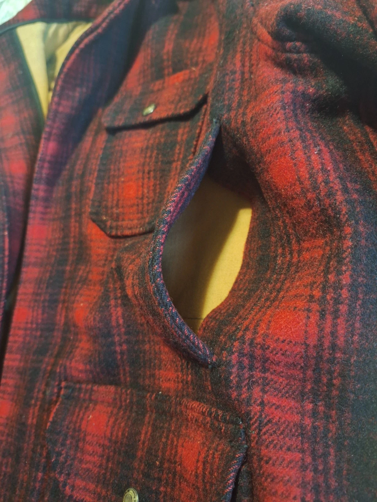 Vintage Woolrich Mackinaw Hunting Jacket Mens 46 Red Buffalo Plaid Wool 503 image 5