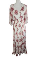 NWT Baltic Born Kia Kimono Women Sm Maxi Dress Cream Red Floral Wedding Vacation