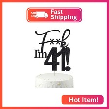41 Birthday Cake Toppers - Black Glitter, Funny 41st Cake Topper for Men  Women