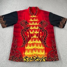 dragon flames fire button up shirt JNCO style y2k grunge mens medium