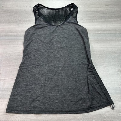 Lululemon Tank Top Womens Size 4 Gray Heathered Mesh Racerback Ruched Longline