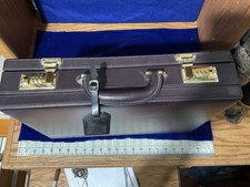 Brown Leather Briefcase Vintage With Combination Locks Hard Shell, Brass Hardwar