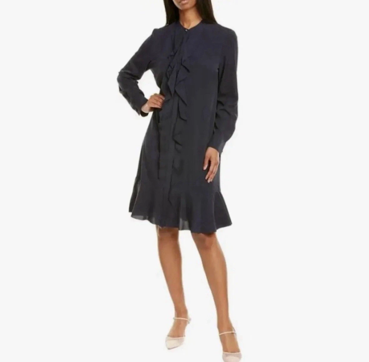 $425 NWT TORY BURCH JANE SHIRT DRESS DROP WAIST CREPE DE CHINE RUFFLE NAVY SZ 4
Opens in a new windo