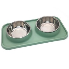 BNOSDM Double Dog Food Bowls Stainless Steel 7.87 x 15.35in, Green 