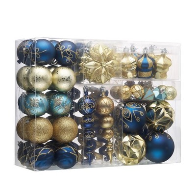 Valery Madelyn Christmas Tree Decorations Ornaments Set, 108ct Blue and Gold ...