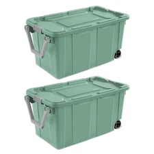 40 Gallon Wheeled Industrial Tote, Rugged Plastic Storage Bin,2 Count