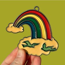 Faux Stained Glass Rainbow  Birds Suncatcher - 1970s Tiffany Style Sun Catcher
