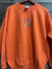 Halloween Sweatshirt Orange Four Ghosts Embroidered Sz L