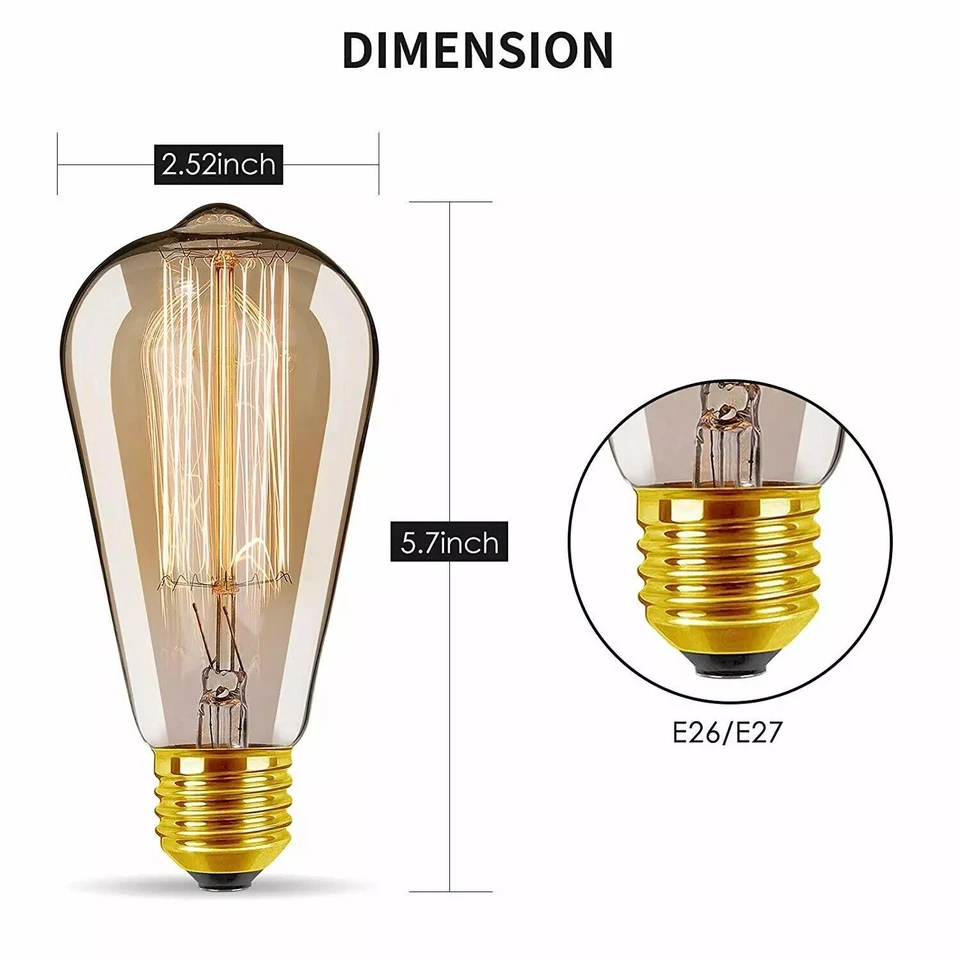 4x Vintage E27 ST64 Filament LED Light Bulb Set - Clear Industrial Edison Lamps - Image 2 of 4