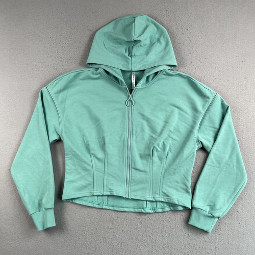 Neu mit Etikett Fabletics Dakota Kapuzenpullover mit Reißverschluss plissiert Langarm grün Sweatshirt Damen L - Bild 1 von 12