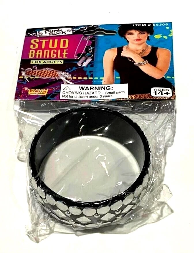 PULSERA BRAZALETE STUD Niñas Negro Plata Plástico Motociclista Heavy Metal Punk Rock Juguete Foto 4 de 4