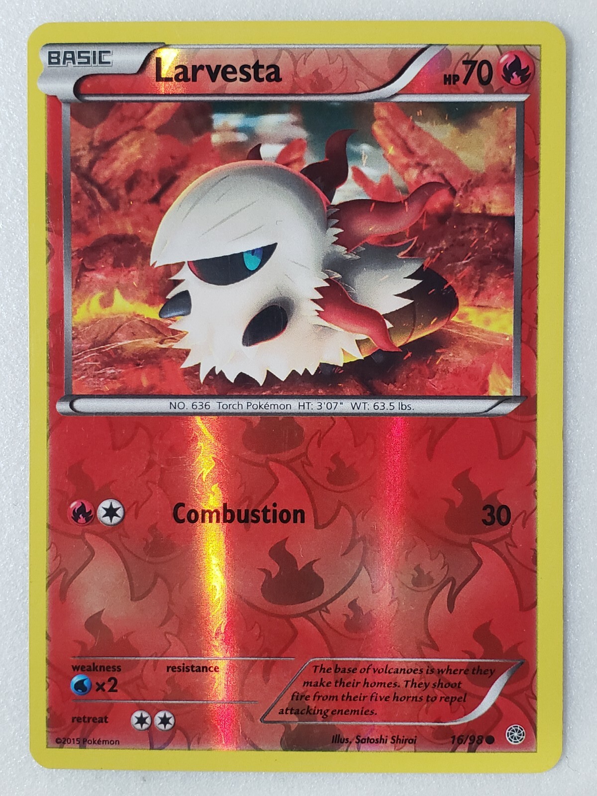 REVERSE HOLO Larvesta 16/98 LP / VLP - XY Ancient Origins Pokemon Card