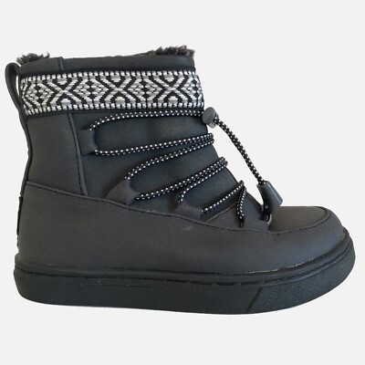 TOMS Alpine Ankle Boots Toddler Gray Black Faux Fur Lining Fall Winter  Aztec