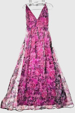 Lulus Bloom Wildly Magenta Floral Organza Maxi Gown   Size Large   NWT Formal