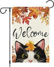Welcome Fall Garden Flag 12 X 18 Inch Vertical Double Sided Burlap, Autumn Cute