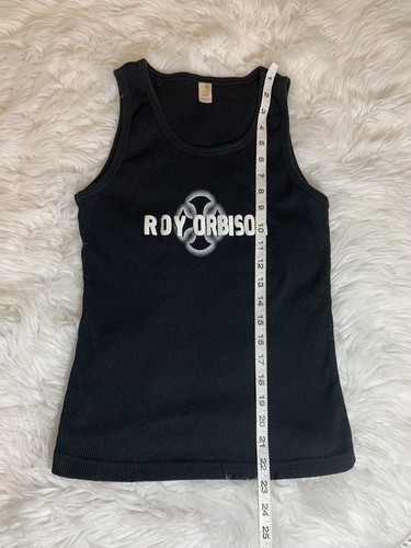 Anvil Women's Large Black Ribbed Tank Top Roy Orbinson Graphic Cotton Rockabilly - Picture 5 of 6