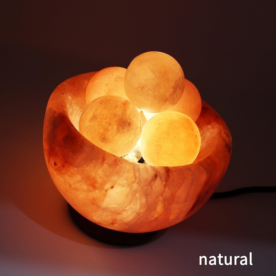 Himalayan Rock Salt Lamp Bowl with 6 Heated Massage Balls & Dimmable