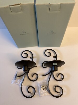 SET PartyLite Antique Brass Black-Brown Wall Sconce Candle Holders Retired P9612
