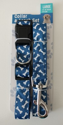 ~ BROOKLYN PET GEAR ~ BLUE Dog Leash & Adjustable Collar Set Large ~ 4FT LEAD ~