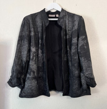 Chico  s Womens Snake Skin Print Jacket Size 3 Black Open Front Stretch Pockets