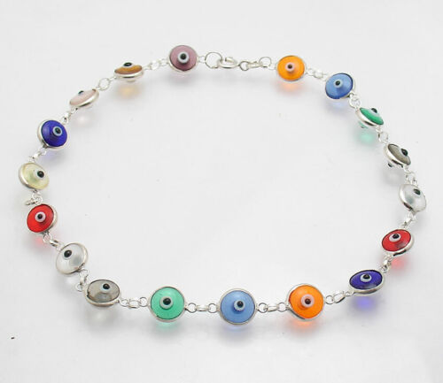 Multi Color Baby Evil Eye Ankle Bracelet Anklet Real Solid 925 Sterling Silver - Afbeelding 1 van 5