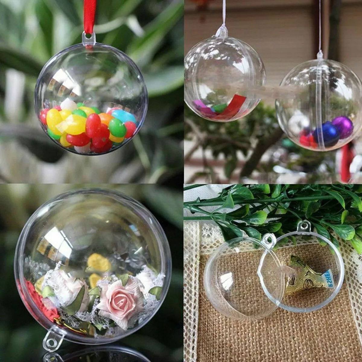 10 Pcs Christmas Balls DIY Circle Tree Decorations Clear Fillable Ornaments  Plastic Xmas