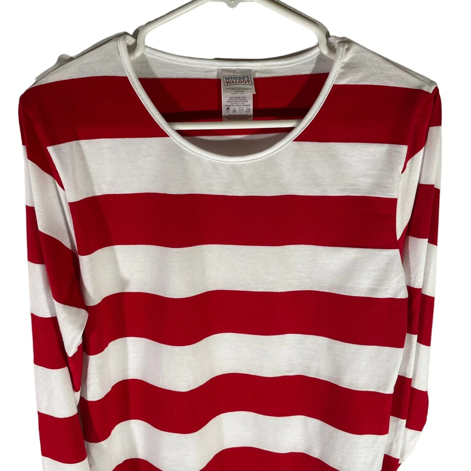 Where's Waldo Wenda Para Mujer Talla Pequeña/Mediana Rojo Blanco Rayas Camisa Sombrero Halloween Foto 2 de 4