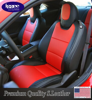 for CHEVY CAMARO 1979-2015 IGGEE S.LEATHER CUSTOM FIT 2 FRONT SEAT COVERS PAIR