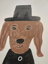 G.A.Titan Acrylic Painting IMPRESSIONISM  Dog In Hat Whimsical Animals Wall Art 