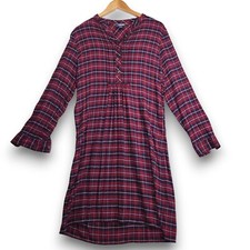 Lands' End Woman's Flannel Woven Tuxedo Bib Plaid Shirt Dress Red Sz 4 Small