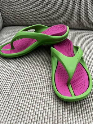 UNISEX CROCS ATHENS PINK \u0026 GREEN SLIP ON THONGS FLIP FLOP SANDALS SLIDES W3  M1 | eBay