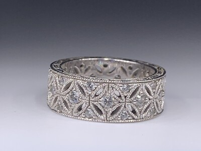 TACORI Sterling Silver CZ Wide Eternity Floral Band Ring Size