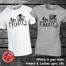 Her Pirate His Booty Matching T-shirt Set Mens Ladies Gift Couples Friends