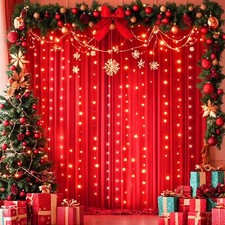 Red Backdrop Curtains with Lights for Parties10x10FT Wrinkle Free Red Photo B...