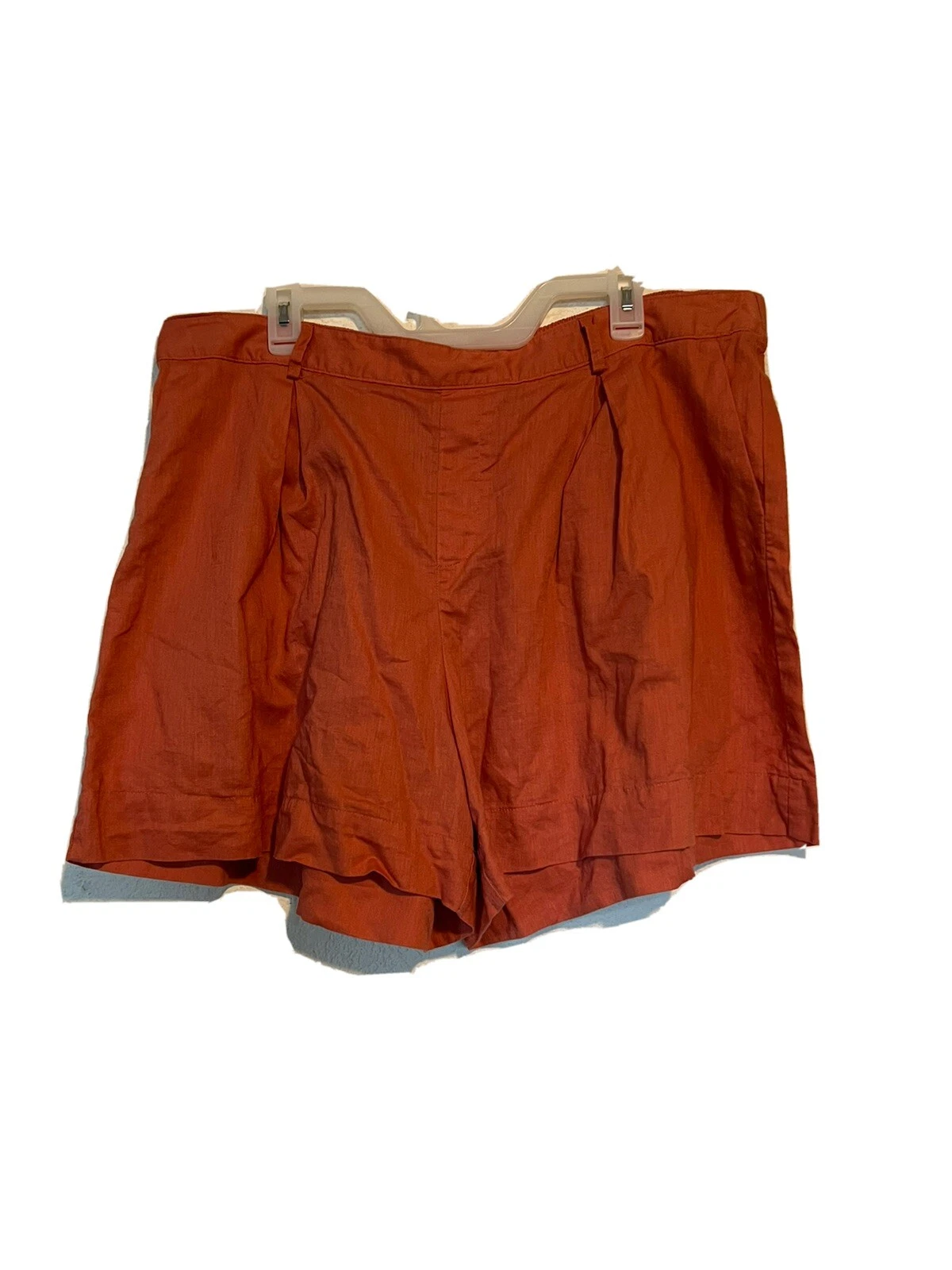 AVA & VIV WOMENS SHORTS SIZE 1X LINEN BLEND CORAL PULLON PLEATED FRONT BO