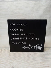 New! "Winter Stuff" Wood Block Sign Tier Tray Christmas Movies Cocoa Cookies