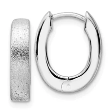 15.45mm Radiant Essence Sterling Silver Diamond-cut Brushed Oval Hoop Earrings