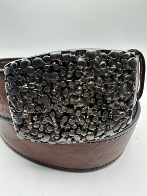 Post & Co Made In Italy Brown Leather Belt with Silver Buckle Post Card Silver Buckle Italy Leather Belt Sz M 82 Dark  main image 2