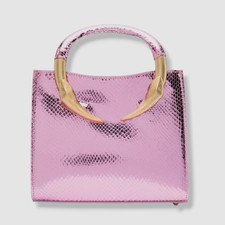 $2135 Roberto Cavalli Pink Fang Metallic Leather Top-handle Purse Shoulder Bag