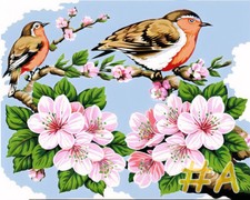 Fragrant Flowers and Chirping Birds Printed Needlepoint Canvas FA07