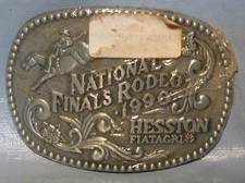 New Vintage Hesston 1990 NFR National Finals Rodeo Belt Buckle Grey Color