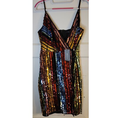 bcbg striped sequin dress BCBG MAXAZRIA Striped Sequin Wrap Dress Size 10 NEW WITH TAGS