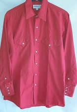 Sheplers Mens Size 15-32 Long Sleeve Pearl Snap Closure Western Shirt Red
