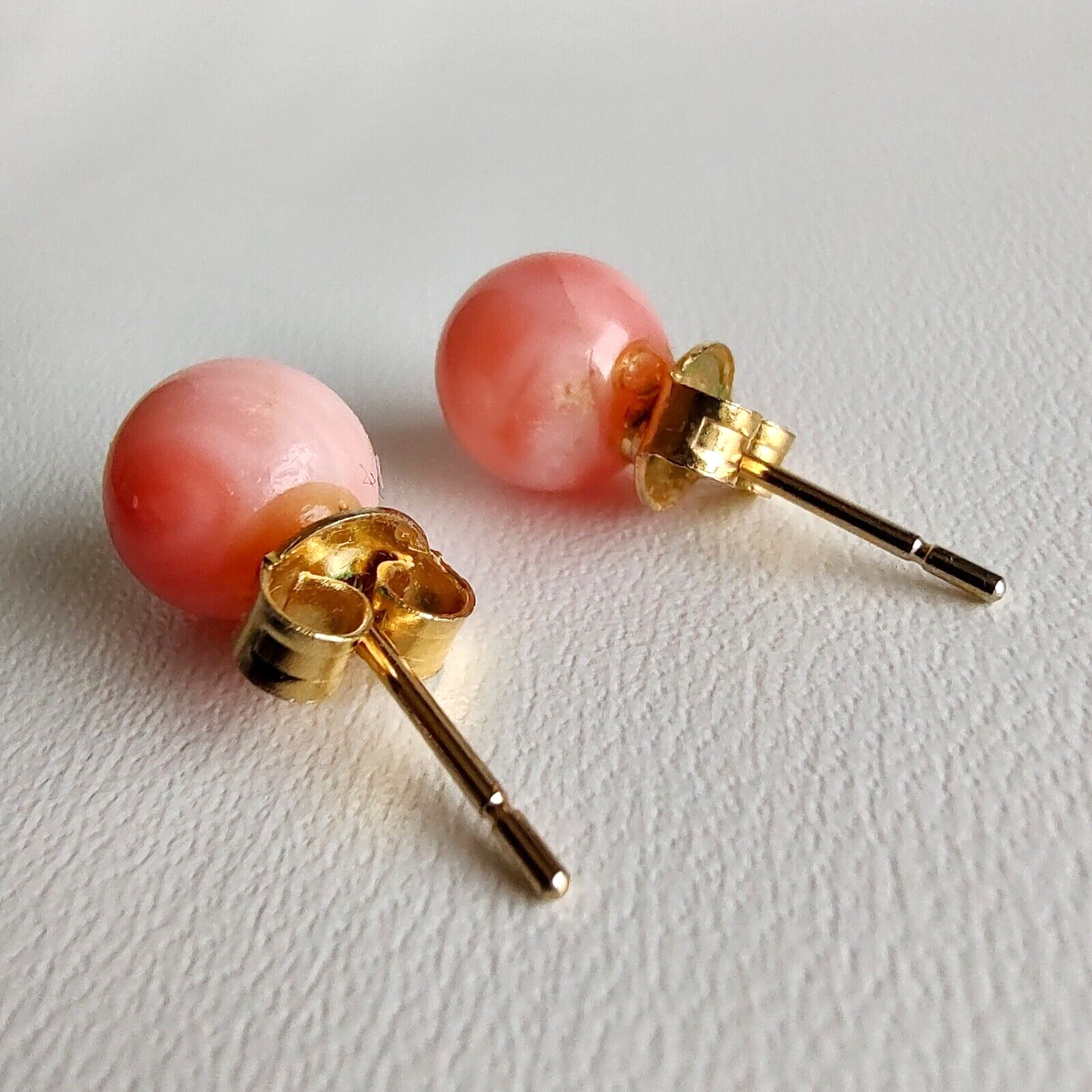 Vintage Pink Angelskin Real Coral Stud Earrings -… - image 9