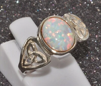 massiv Sterling Silber 925 keltischer Knotenring mit einem Opal Crystal White - Bild 1 von 4