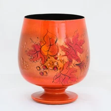 Mid Century Modern Sascha Brastoff Enamel Orange Cachepot Handpainted Signed